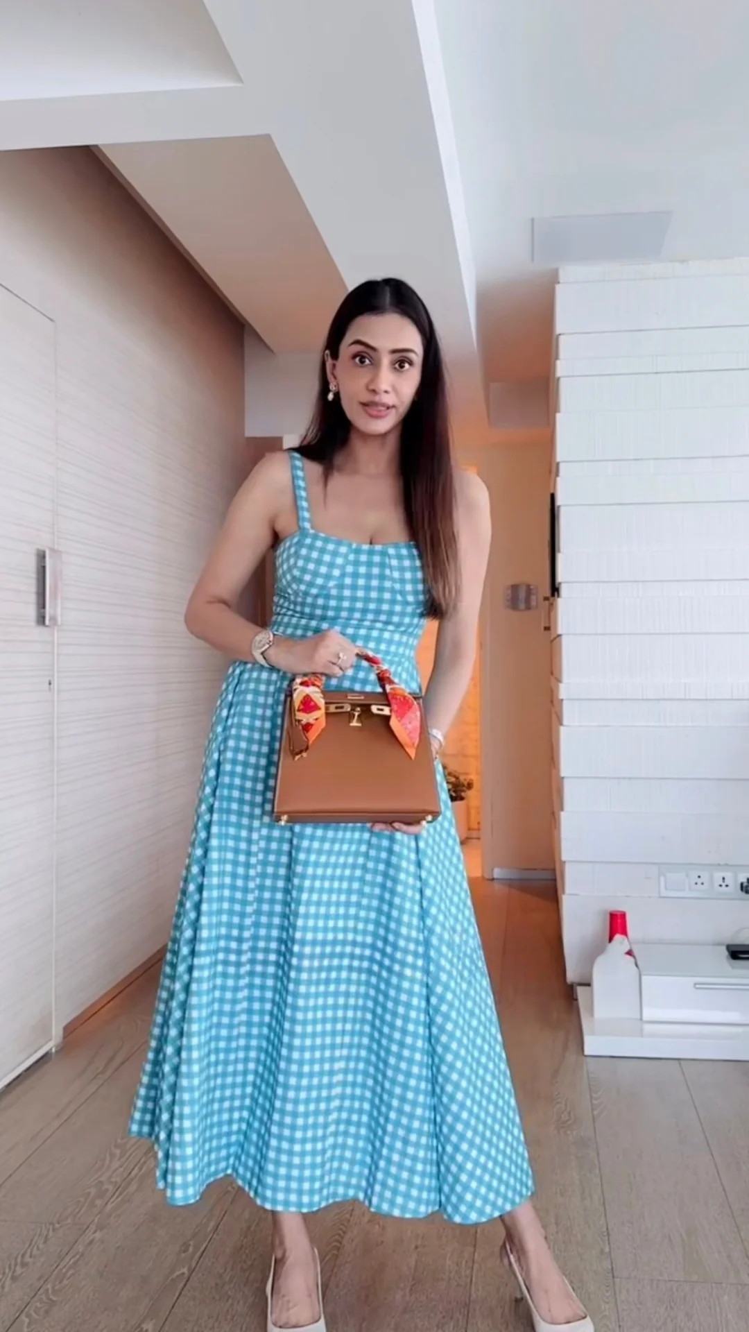PASTEL BLUE CHECKERED DRESS - Image 2